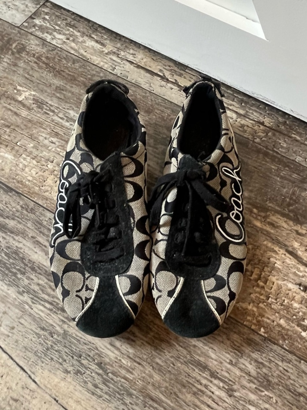 Coach Black and Beige Signature Logo Sneakers